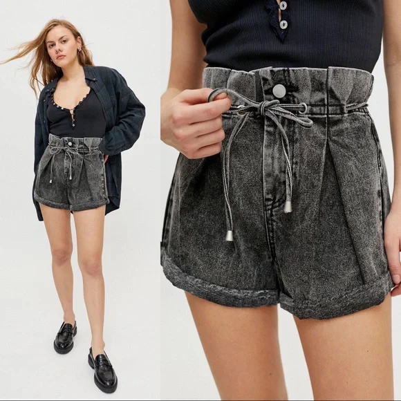 Blank NYC Shorts Blank Nyc High Waisted Black Acid Wash Paperbag Waist Jean Shorts Nwt Poshmark